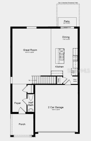 This is a floor plan of a home's first level featuring a garage and patio — 5422 CROWN POINT ROAD, KISSIMMEE, FL