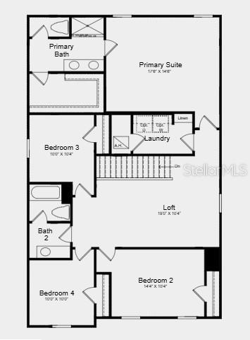 This is a floor plan of a residential second story featuring four bedrooms and a loft — 5422 CROWN POINT ROAD, KISSIMMEE, FL
