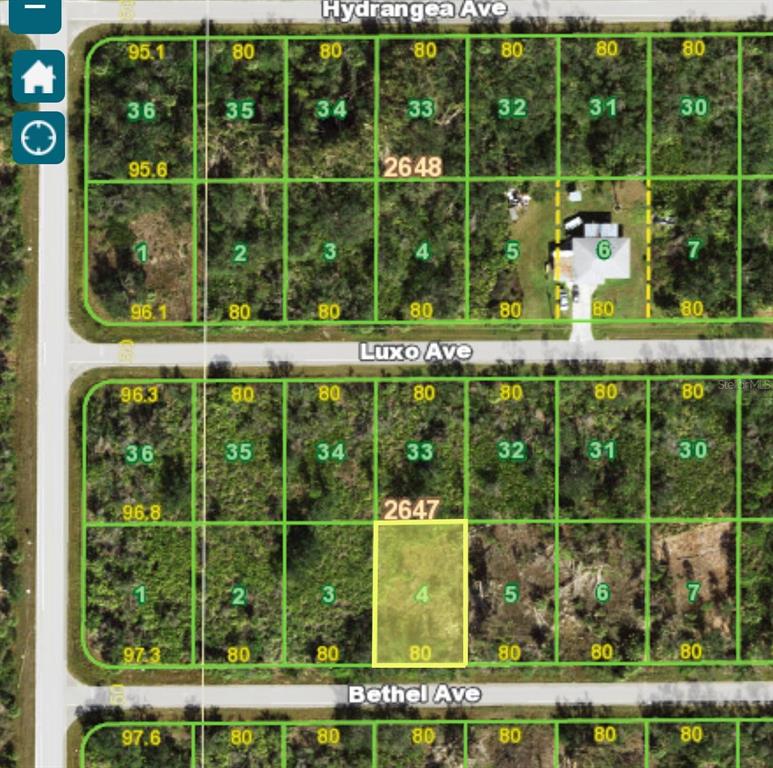This is a map showing a grid of residential land parcels labeled with lot numbers — 14020 BETHEL AVENUE, PORT CHARLOTTE, FL
