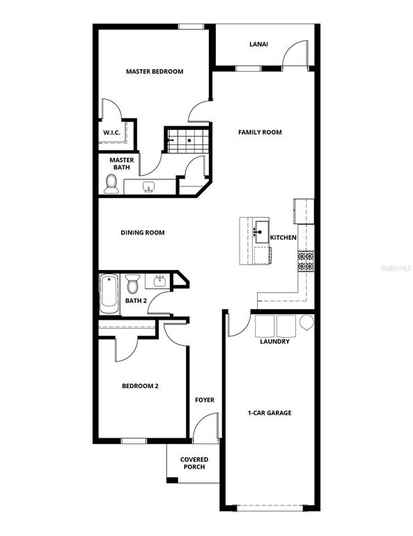 This is a floor plan for a single-story home with two bedrooms and a garage — 524 BAY LEAF DRIVE, POINCIANA, FL