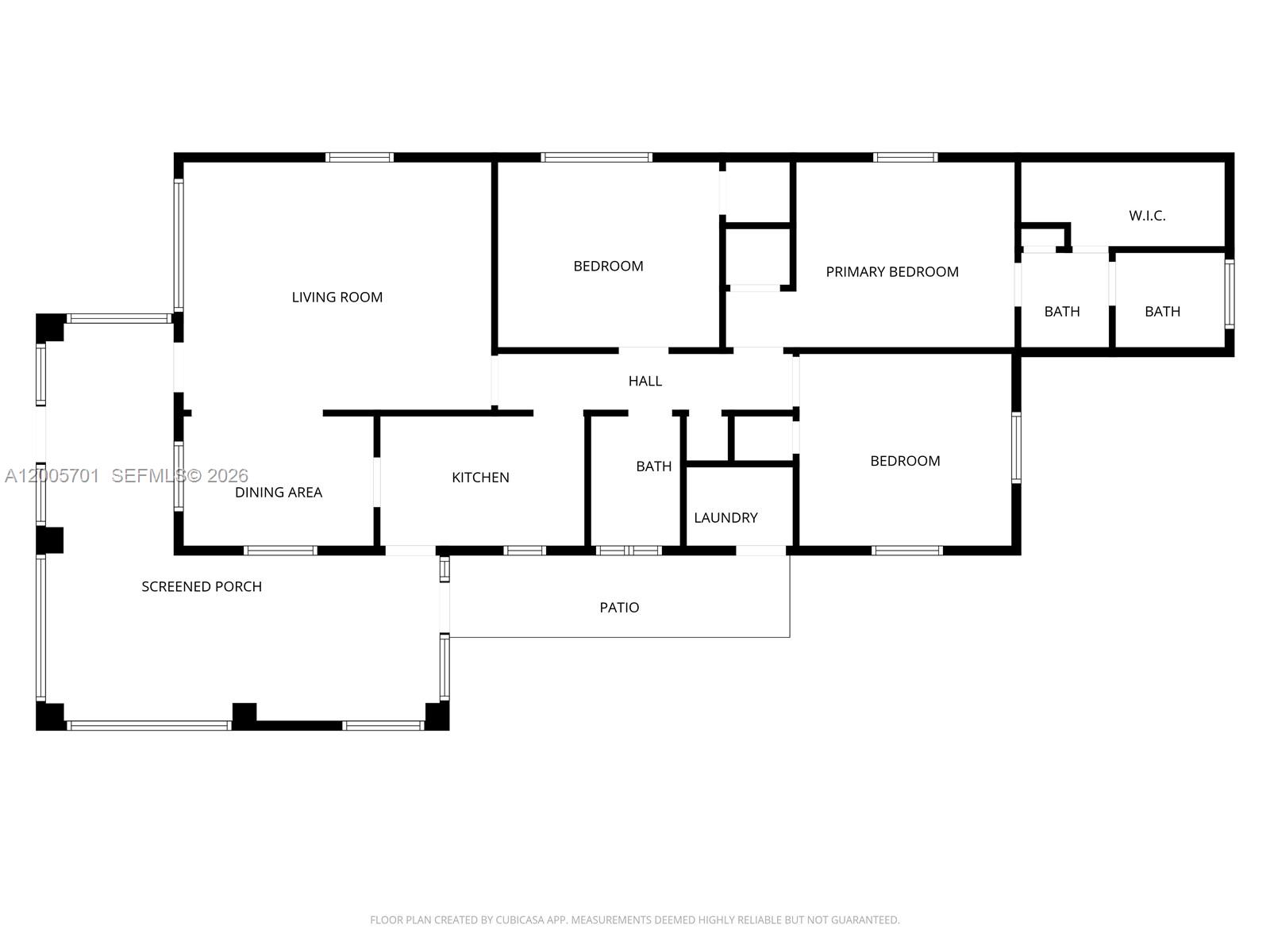 This is a floor plan of a three-bedroom house with a screened porch and patio — 1698 NE 177th St, North Miami Beach FL 33162, NORTH MIAMI BEACH, FL