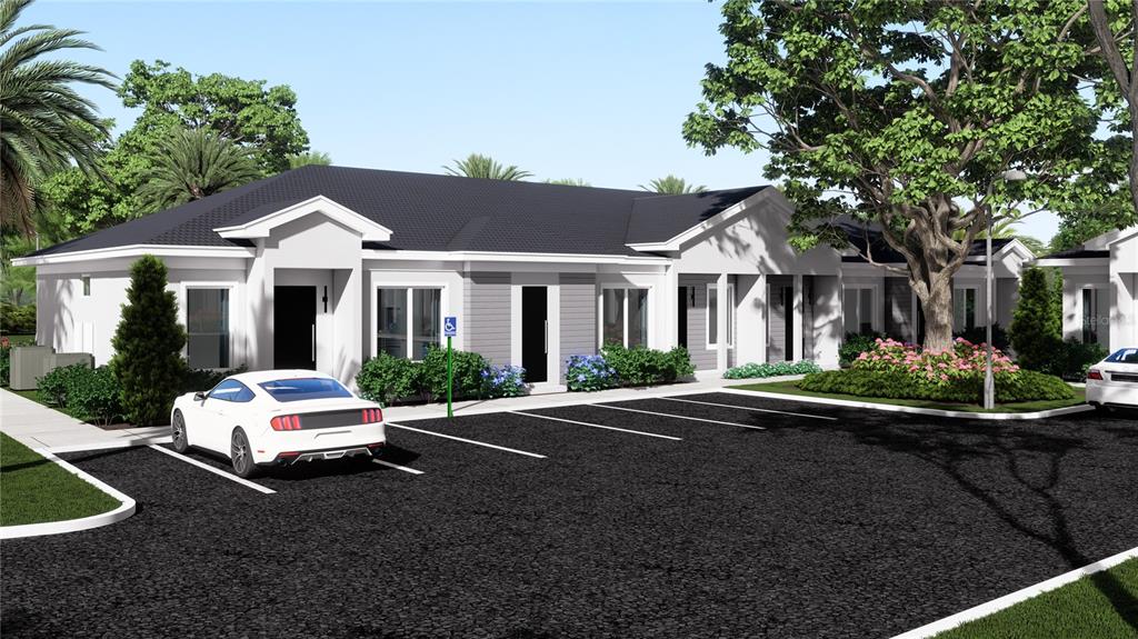 This is a rendering of a single-story commercial building with a parking lot in front — 1205 NELA AVENUE, ORLANDO, FL