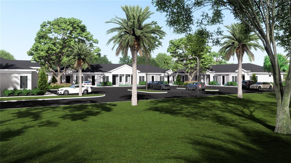 This is a digital rendering of a single-story apartment complex with a parking lot — 1205 NELA AVENUE, ORLANDO, FL