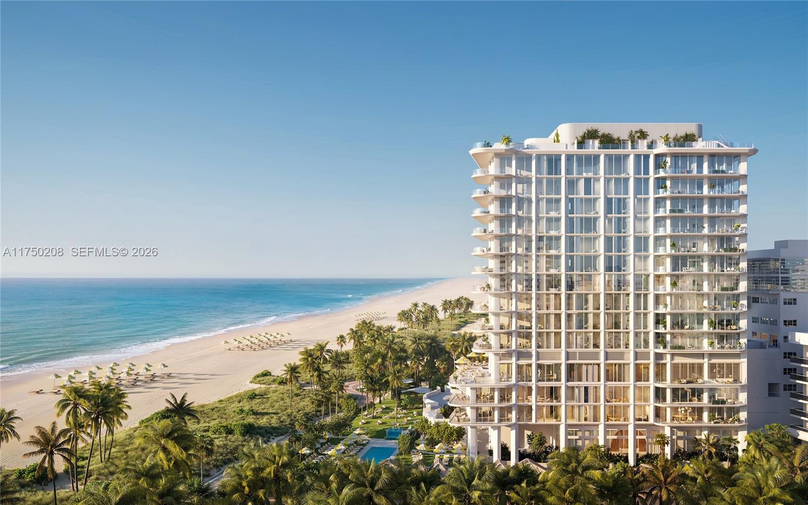 This is a rendering of a modern high-rise building located on a sandy beach — 1671 Collins Ave # 5A, Miami Beach FL 33139, MIAMI BEACH, FL