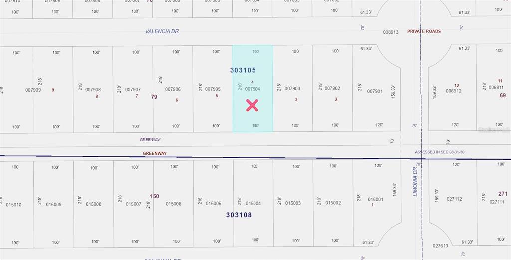 This is a plat map showing property lot lines and dimensions for a residential area — 207 VALENCIA DRIVE, INDIAN LAKE ESTATES, FL