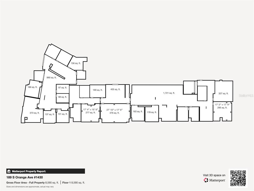 This is a floor plan showing the layout and square footage of a commercial space — 189 S ORANGE AVENUE UNIT 1430, 1450 & 1470, ORLANDO, FL