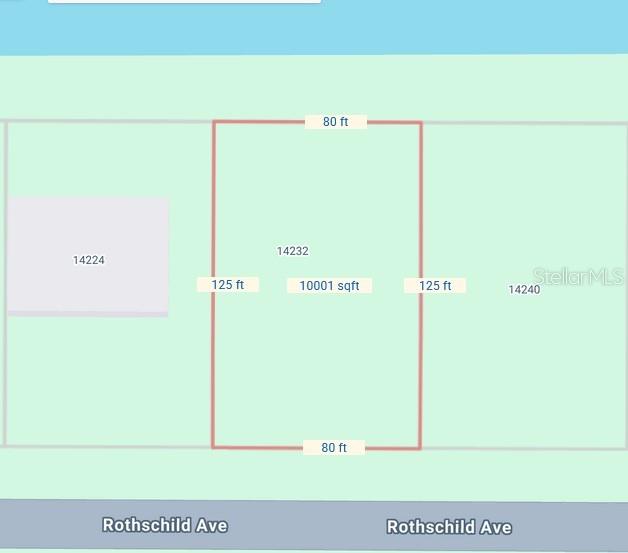 This map shows a rectangular lot measuring 80 feet by 125 feet totaling 10,001 square feet — 14232 ROTHSCHILD AVENUE, PORT CHARLOTTE, FL