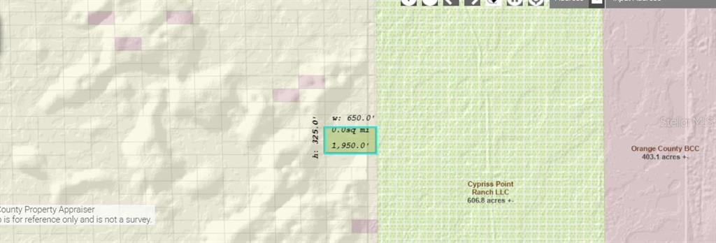 This map shows a property measurement tool highlighting a rectangular area with dimensions and acreage — DILL ROAD, ORLANDO, FL