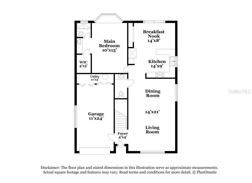 This is a floor plan of a home featuring a garage, kitchen, and main bedroom — 1839 BLAINE TERRACE, WINTER PARK, FL