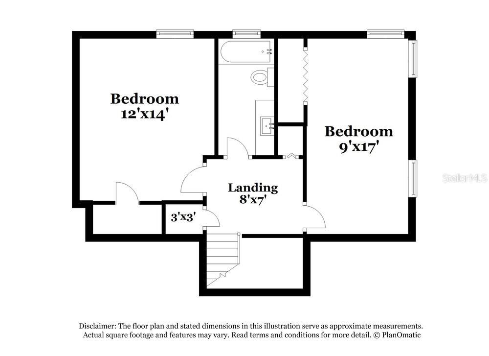 This is a floor plan showing two bedrooms, a bathroom, and a landing area — 1839 BLAINE TERRACE, WINTER PARK, FL