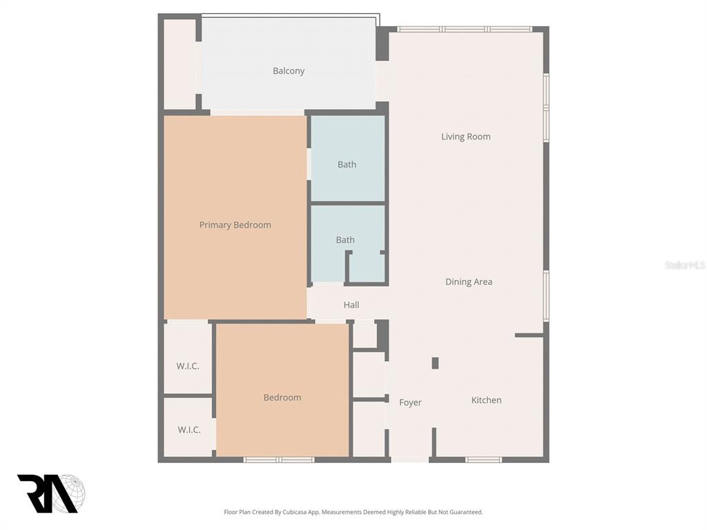 This is a floor plan for a two-bedroom apartment with a balcony and two bathrooms — 1230 GULF BOULEVARD UNIT 608, CLEARWATER BEACH, FL