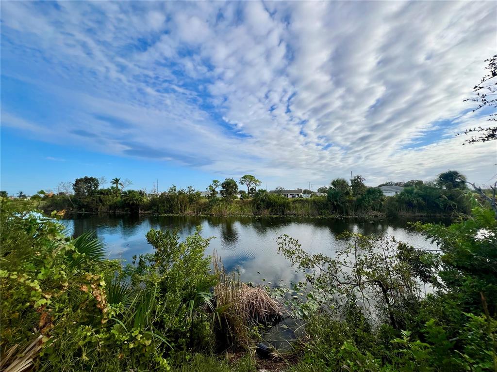 A view of a calm pond surrounded by lush vegetation under a cloudy blue sky — 1857 NE 23RD STREET, CAPE CORAL, FL