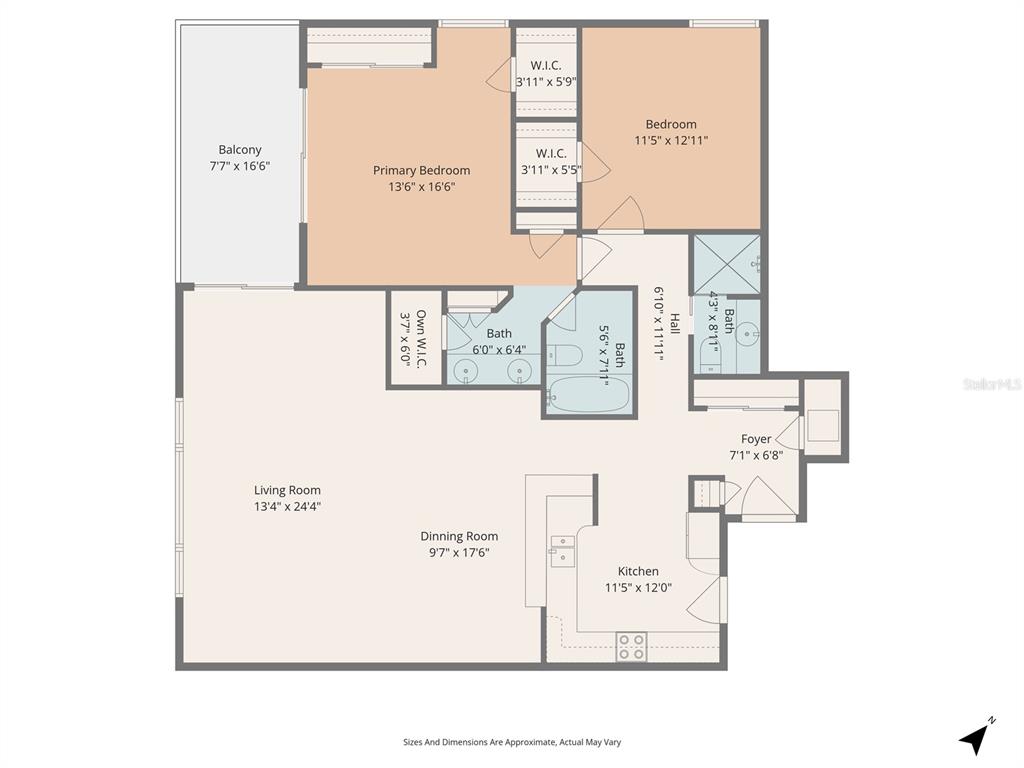 This is a floor plan of a two-bedroom apartment with a balcony and two bathrooms — 1750 BENJAMIN FRANKLIN DRIVE UNIT 8D, SARASOTA, FL