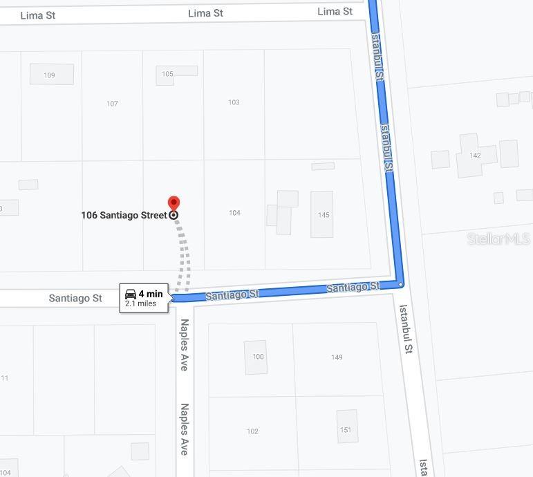 This is a map showing the location of a property near Santiago Street and Istanbul Street — 106 SANTIAGO STREET, INTERLACHEN, FL