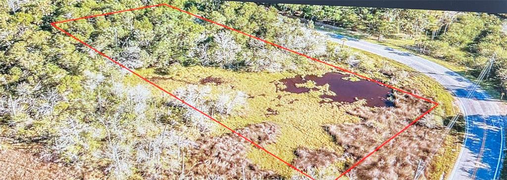 An aerial view shows a rectangular plot of land containing a pond and wooded areas — 14412 W OZELLO TRAIL, CRYSTAL RIVER, FL
