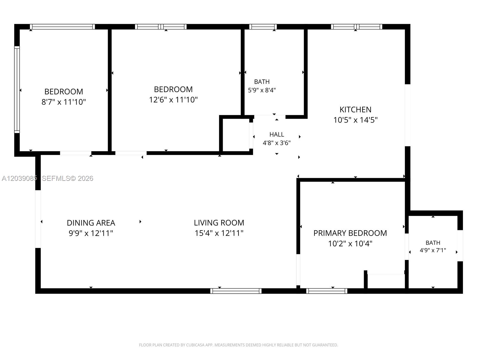 This is a floor plan showing a three-bedroom, two-bathroom apartment layout — 8280 NE 1st Pl, Miami FL 33138, MIAMI, FL