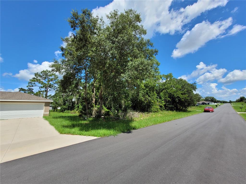 A paved street runs past a vacant, tree-covered lot next to a residential driveway — 0 SW 57TH TERRACE ROAD, OCALA, FL