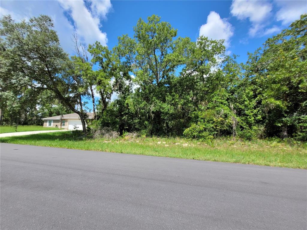A paved road runs in front of a wooded lot with a house visible nearby — 0 SW 57TH TERRACE ROAD, OCALA, FL