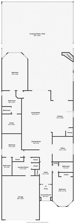This is a floor plan of a single-story house with a garage and screened patio — 16306 ISOLA PL, LAKEWOOD RANCH, FL