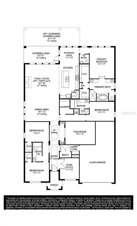 This is a floor plan for a single-story house with four bedrooms and a garage — 13067 CAMELOT LANE, PUNTA GORDA, FL