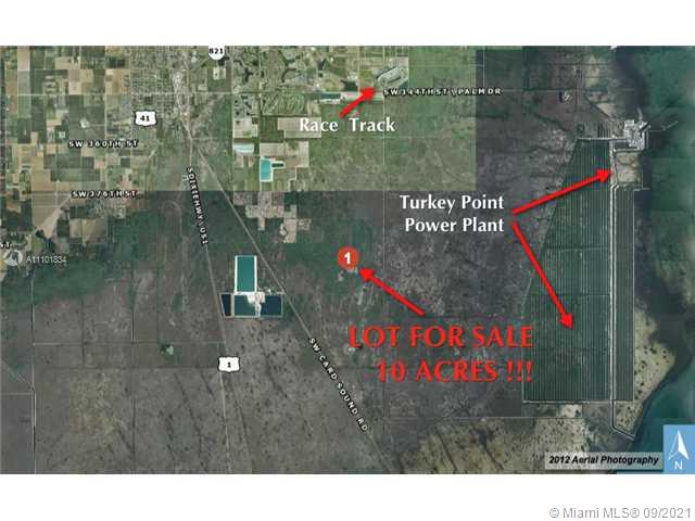This map shows a 10-acre lot for sale near the Turkey Point Power Plant — SW 396TH ST, Homestead FL 33035, HOMESTEAD, FL