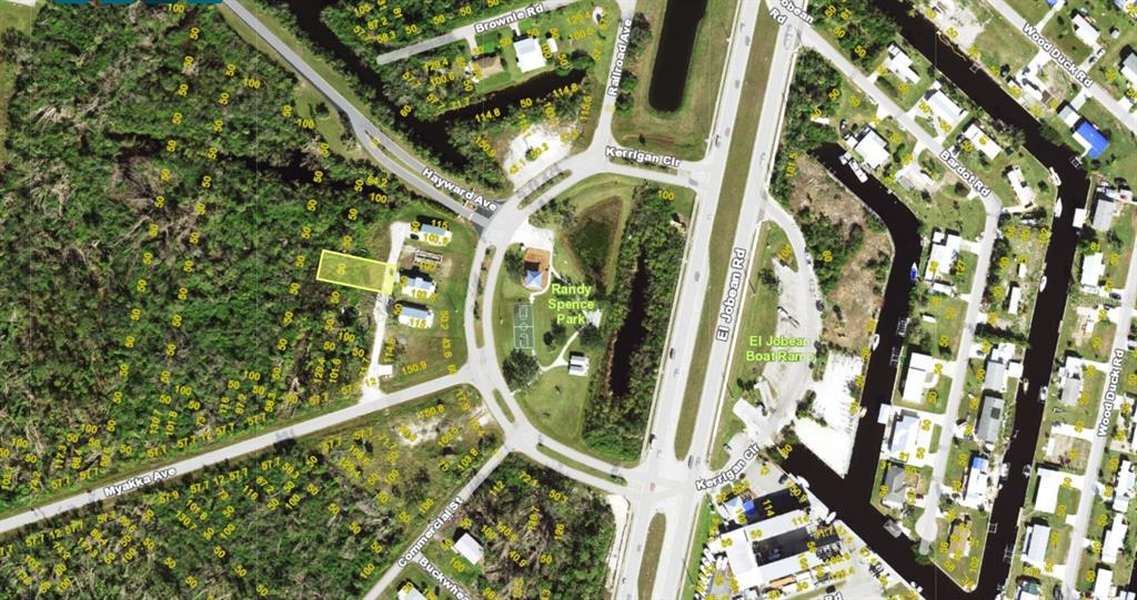 An aerial map view shows a highlighted residential lot near a park and boat ramp — 4461 BUCKWHEAT ROAD, PORT CHARLOTTE, FL