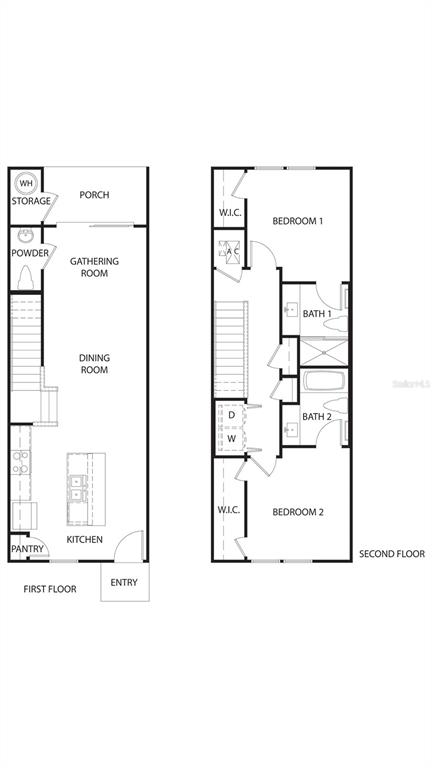 This is a floor plan showing a two-story home with two bedrooms and two bathrooms — 332 PALMETTO RIDGE ROAD, ST AUGUSTINE, FL