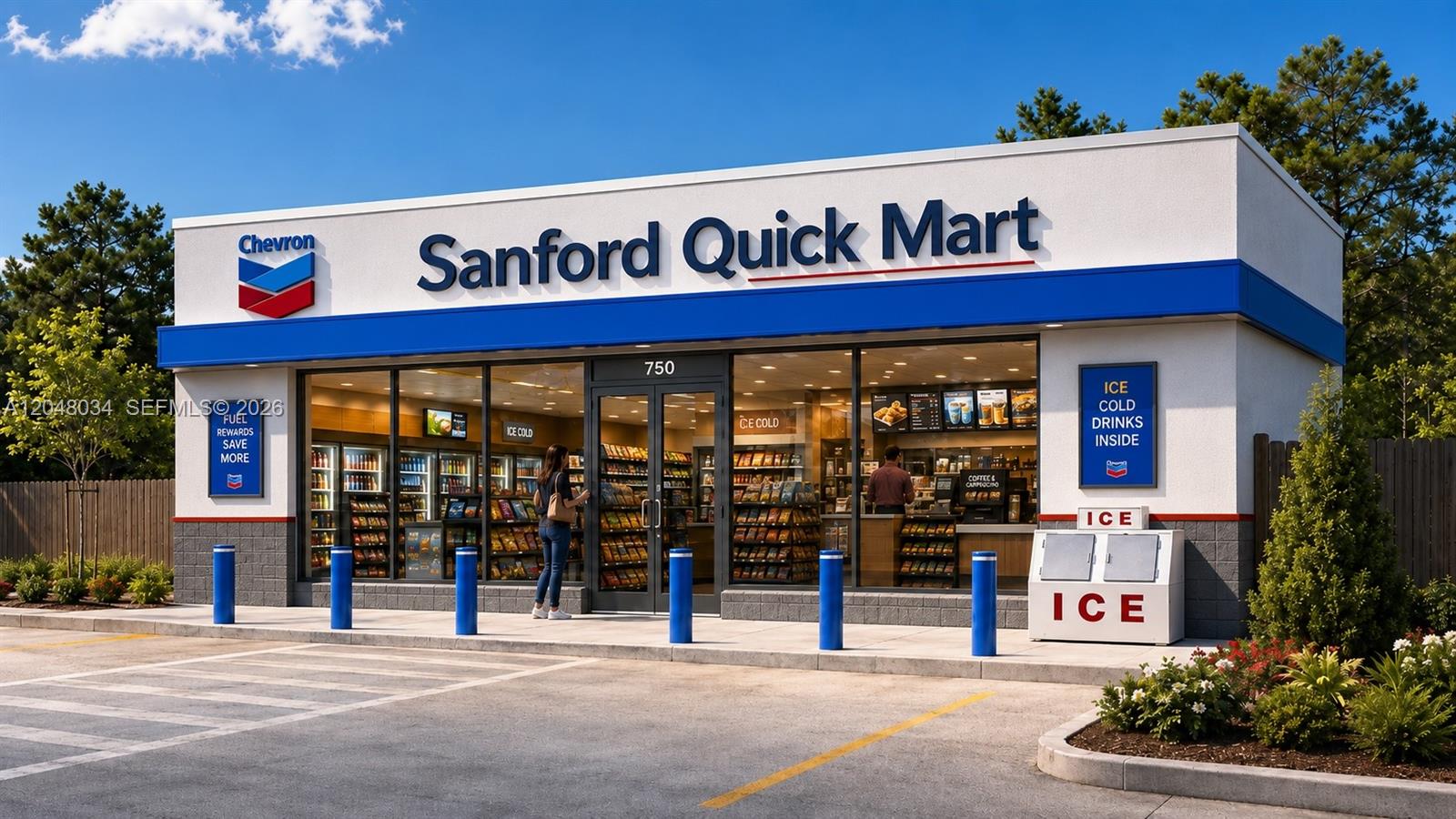 This is a rendering of a Chevron gas station convenience store exterior — 750 W Mary Lake Blvd, FL 32773, FL