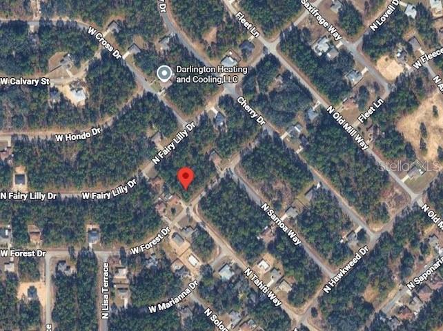 This is an aerial map view showing a residential lot marked with a red pin — 3765 W FOREST DRIVE, CITRUS SPRINGS, FL