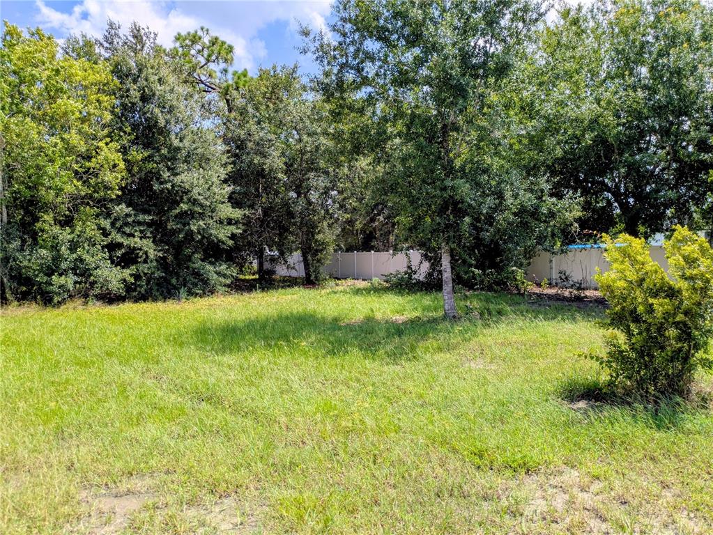 A grassy, vacant lot is bordered by mature trees and a white vinyl fence — CORD AVENUE, ST CLOUD, FL