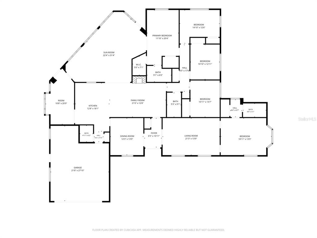 This is a floor plan of a single-story house featuring a garage, sunroom, and multiple bedrooms — 5019 GRAN LAC AVENUE, ORLANDO, FL