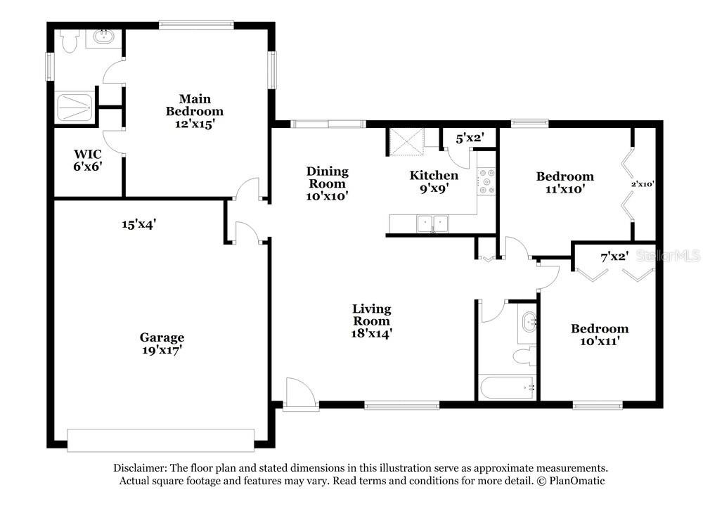 This is a floor plan of a single-story house with a garage and three bedrooms — 926 WILLOW RUN STREET, MINNEOLA, FL