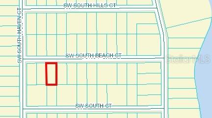 This is a map showing a highlighted rectangular property lot located between two residential streets — Lot#11 SW SOUTH BEACH COURT, DUNNELLON, FL