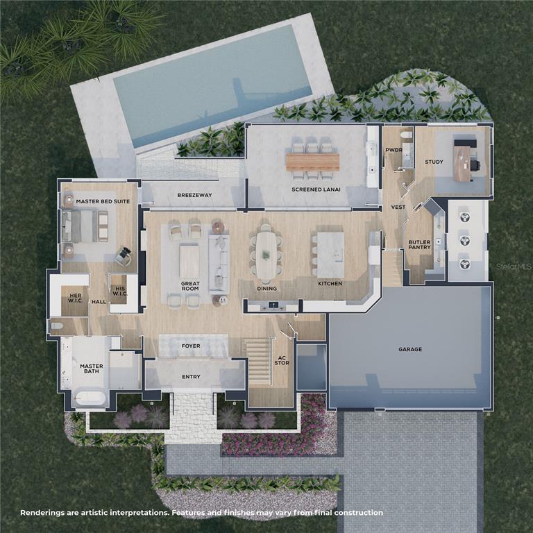 This is a floor plan for a single-story house with a garage and screened lanai — 2623 S BRYANT CIRCLE, TAMPA, FL