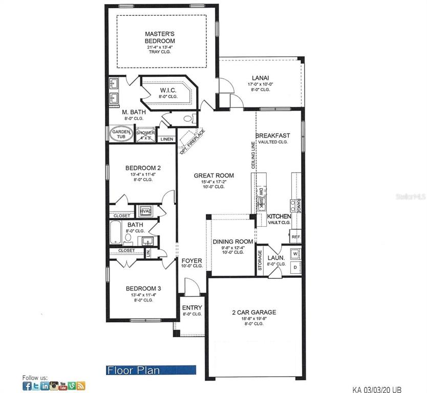 This is a floor plan for a three-bedroom home with a two-car garage — 2388 NW 23RD AVENUE, OCALA, FL