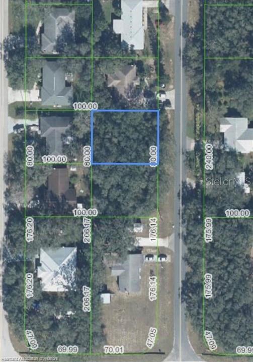 This is an aerial map showing a rectangular plot of land highlighted in blue — 1727 N BERKLEY ROAD, AVON PARK, FL