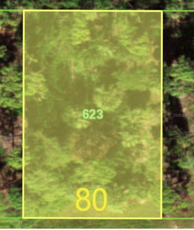 This is an aerial map view of a rectangular plot of land — 232 MARKER ROAD, ROTONDA WEST, FL