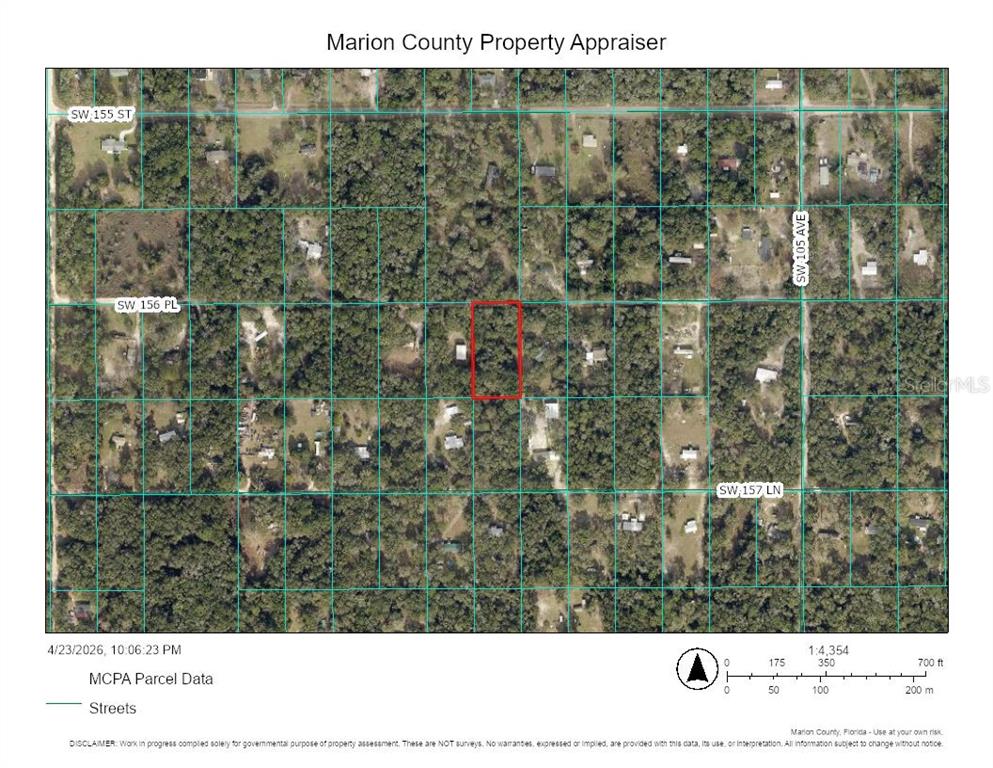 This is a property map showing a highlighted parcel of land in a wooded area — SW 156TH PLACE, DUNNELLON, FL