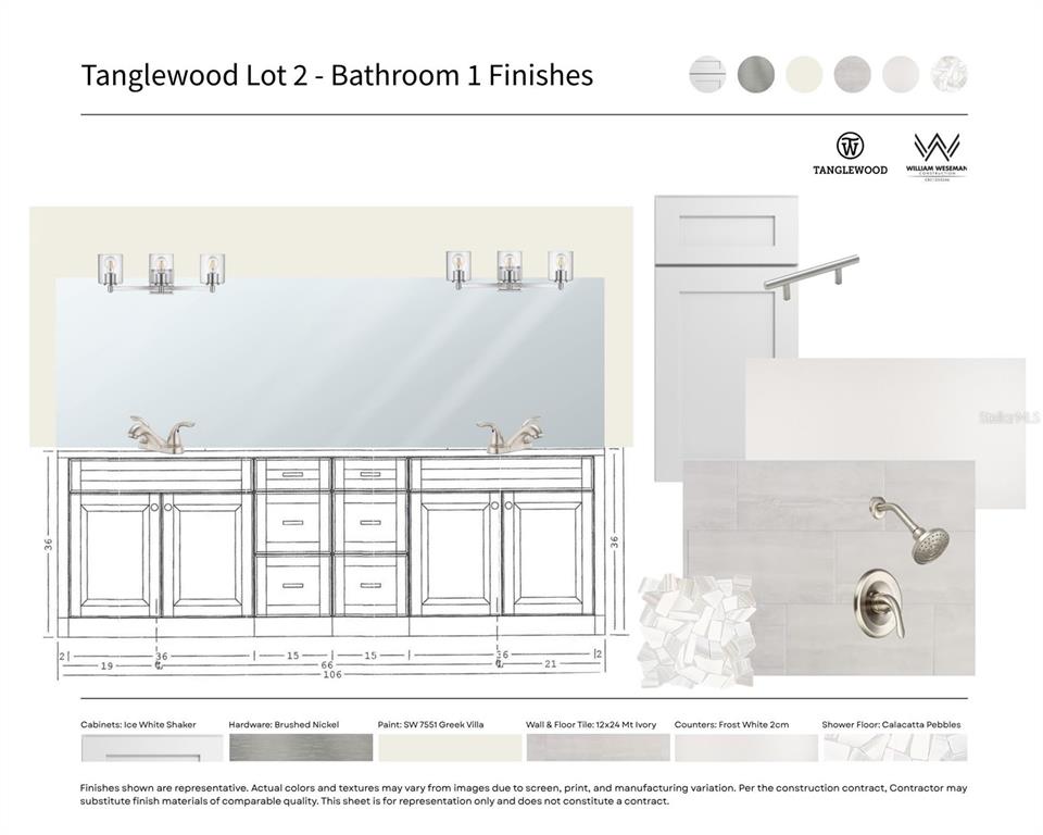 This interior design board displays flooring, door, hardware, and fixture options for a new home — 21022 SW 1ST PLACE, NEWBERRY, FL