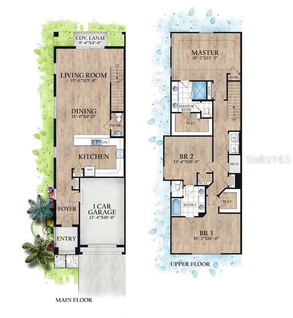 This is a floor plan showing the main and upper levels of a residential home — 2508 W GRAY STREET UNIT 2, TAMPA, FL
