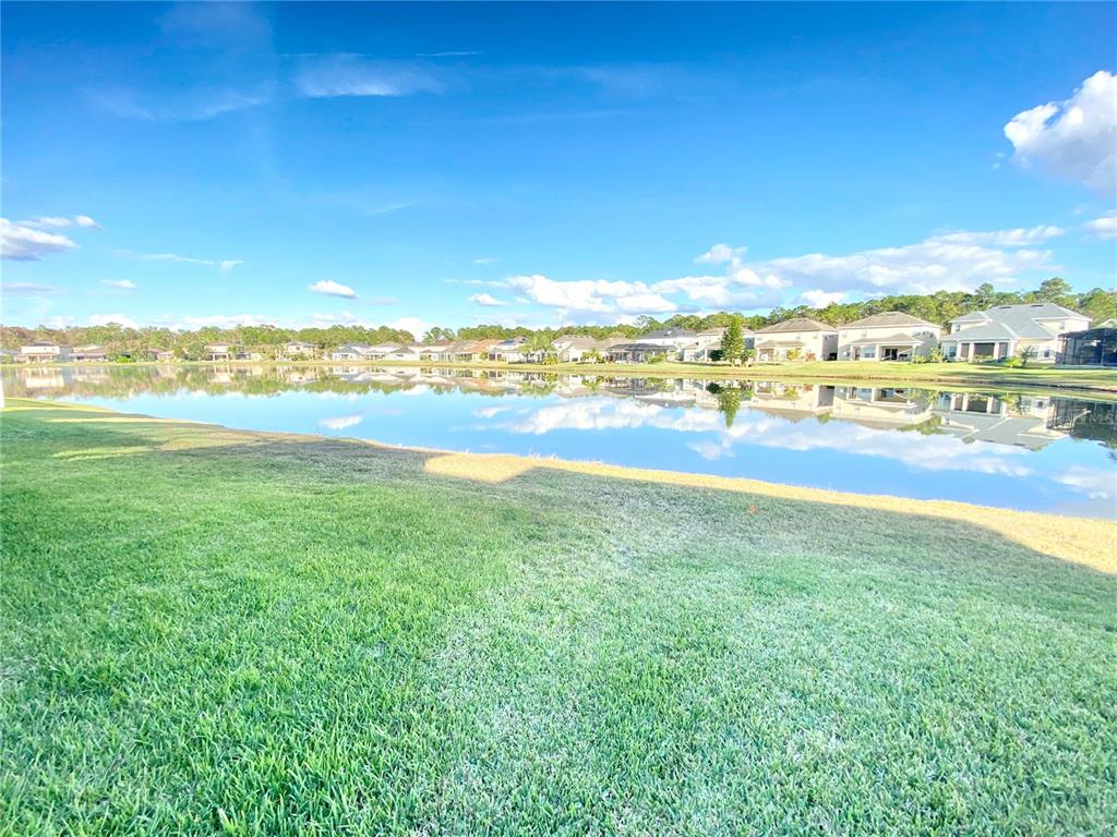 A grassy lawn overlooks a calm lake with residential houses in the background — 10973 WILLOW RIDGE LOOP, ORLANDO, FL