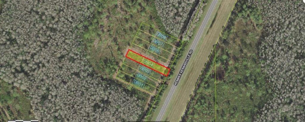 An aerial map shows a rectangular parcel of land highlighted in red along a road — S KENANSVILLE ROAD, OKEECHOBEE, FL