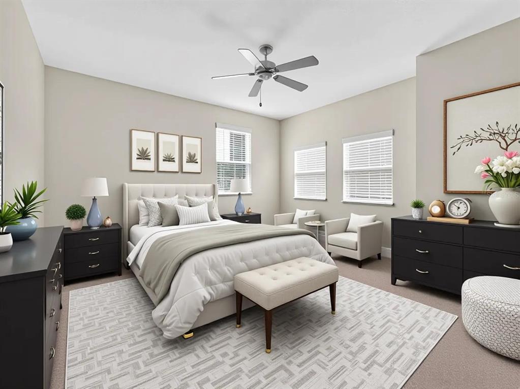 This collage shows a kitchen, entryway, dining area, and living room with neutral decor — 8915 DELLA SCALA CIRCLE, ORLANDO, FL