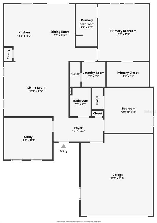 This is a floor plan of a single-story home with a garage and two bedrooms — 3628 SAPPHIRE HOLLOW WAY, FORT PIERCE, FL