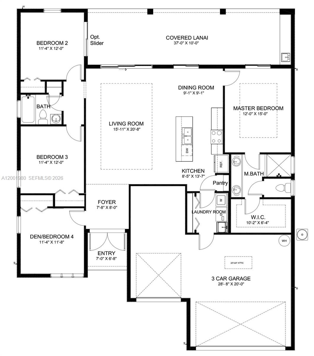 This is a floor plan for a single-story house with four bedrooms and a garage — 529 N Theodore Vail, Lehigh Acres FL 33974, LEHIGH ACRES, FL