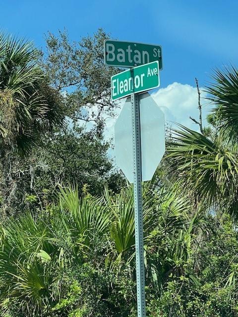 A street sign for Batan St and Eleanor Ave stands against a backdrop of lush foliage — 13100 ELEANOR AVENUE, PORT CHARLOTTE, FL