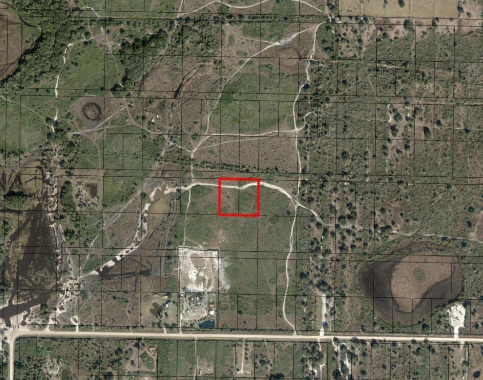 An aerial map view shows a red square highlighting two adjacent parcels of undeveloped land — 0 NW 308th Street, Okeechobee FL 34972, OKEECHOBEE, FL