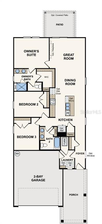 This is a floor plan for a single-story home with three bedrooms, two baths, and a garage — 1335 RIBBON PLACE, PALM COAST, FL