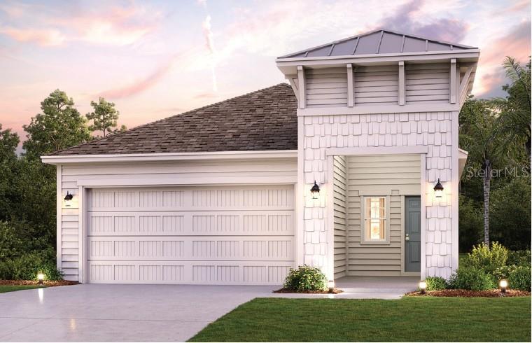A digital rendering of a single-story house exterior featuring a garage and covered entryway — 1335 RIBBON PLACE, PALM COAST, FL