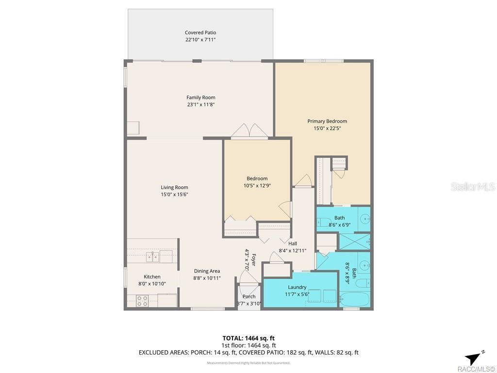 This is a floor plan of a single-story home featuring two bedrooms and two bathrooms — 11607 W KINGFISHER COURT UNIT 198, CRYSTAL RIVER, FL